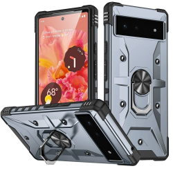 Shockproof Tech Armor Ring Stand Rugged Case with Metal Plate for Google Pixel 7