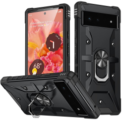 Shockproof Tech Armor Ring Stand Rugged Case with Metal Plate for Google Pixel 7