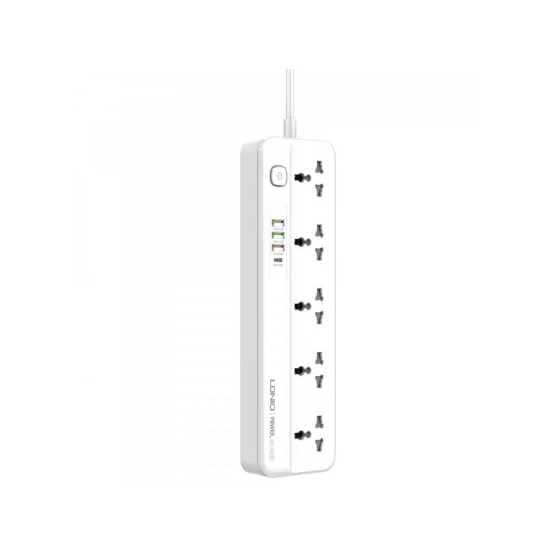 Regleta de enchufes multipuerto con 5 tomas de corriente, 3 puertos USBA PD/QC 3.0