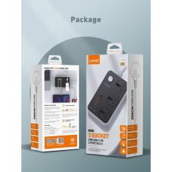 Toma de corriente de 3 salidas, 4 puertos USB, carga rápida de 38 W USB-C