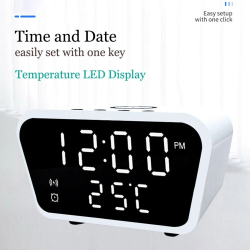 15W Wireless Charging Alarm Clock with Temperature Display Adjustable Brightness