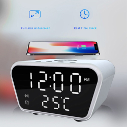 15W Wireless Charging Alarm Clock with Temperature Display Adjustable Brightness