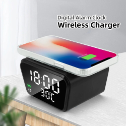 15W Wireless Charging Alarm Clock with Temperature Display Adjustable Brightness