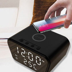 15W Wireless Charging Alarm Clock with Temperature Display Adjustable Brightness