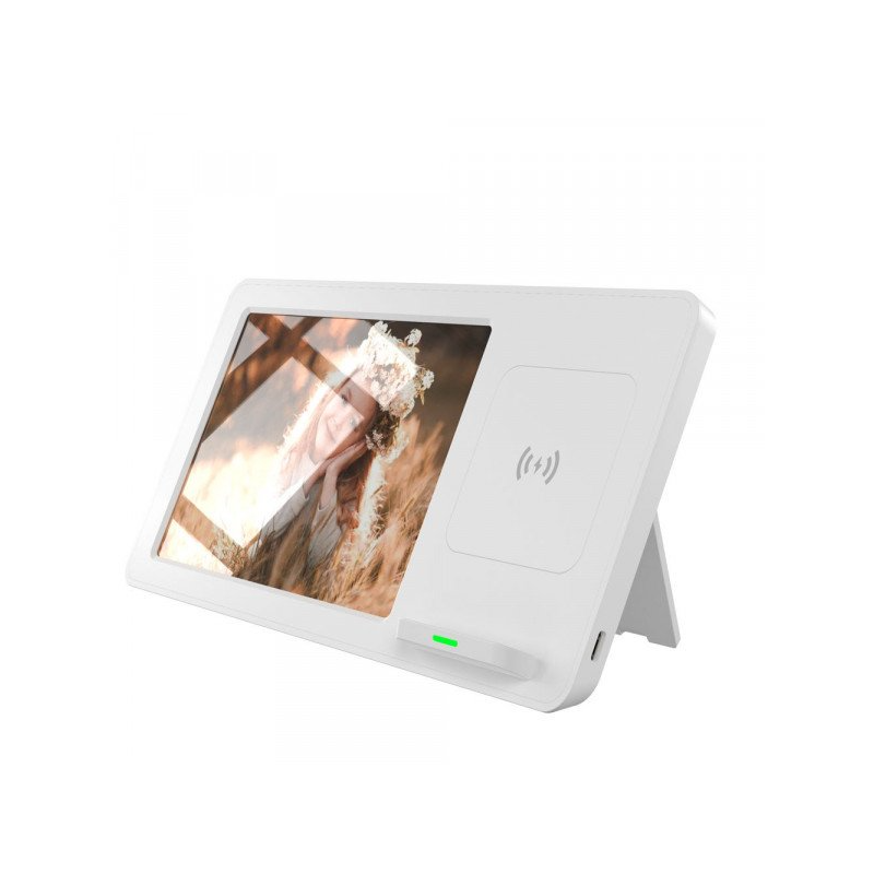 Premium 2-in-1 10W Qi Wireless Charging Stand with 4" x 6" Picture Frame Photo Display(White)