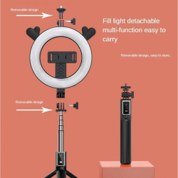 6 inch LED Light Slim Wireless Bluetooth Remote Extendable Selfie Stick with Tripod Stand Round Design