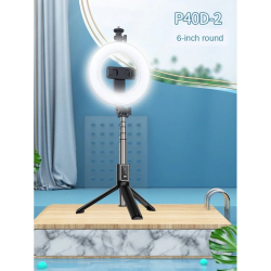 6 inch LED Light Slim Wireless Bluetooth Remote Extendable Selfie Stick with Tripod Stand Round Design