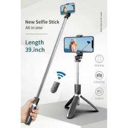 Heavy Duty 3 in 1 Aluminum Wireless Bluetooth Extendable Selfie Stick with Tripod Stand
