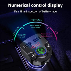 Bluetooth Car FM Transmitter, Wireless Audio Adapter Receiver with Quick Charge Dual USB