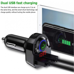 Bluetooth Car FM Transmitter, Wireless Audio Adapter Receiver with Quick Charge Dual USB