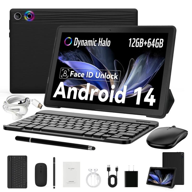 A10L 10inch Tablet Android 14 12GB RAM 64GB ROM 1TB Expand WiFi6 Face