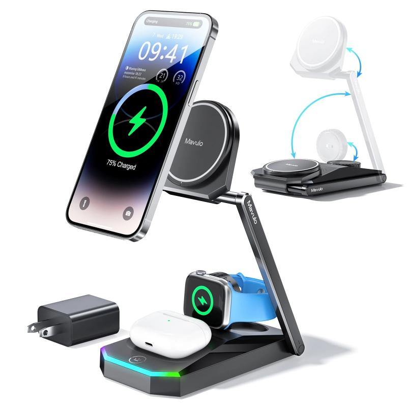 Foldable 3 in 1 Charging Station for iPhone 16 15 14 13 12 Pro Max Fas