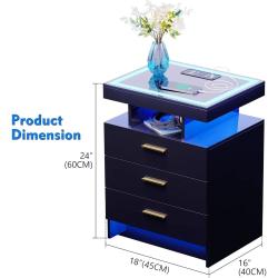 Nightstand with Wireless Charging Station, Auto Sensor Color Dimmable 