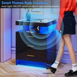 Nightstand with Wireless Charging Station, Auto Sensor Color Dimmable 