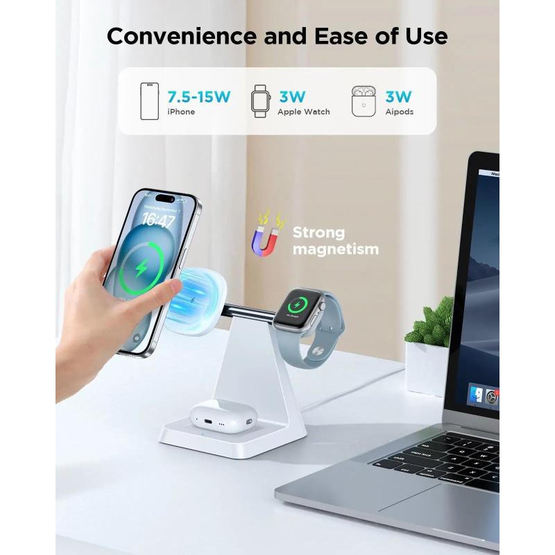 Magnetic Wireless Charger for iPhone -3-in-1 Magnetic Safe Charging St