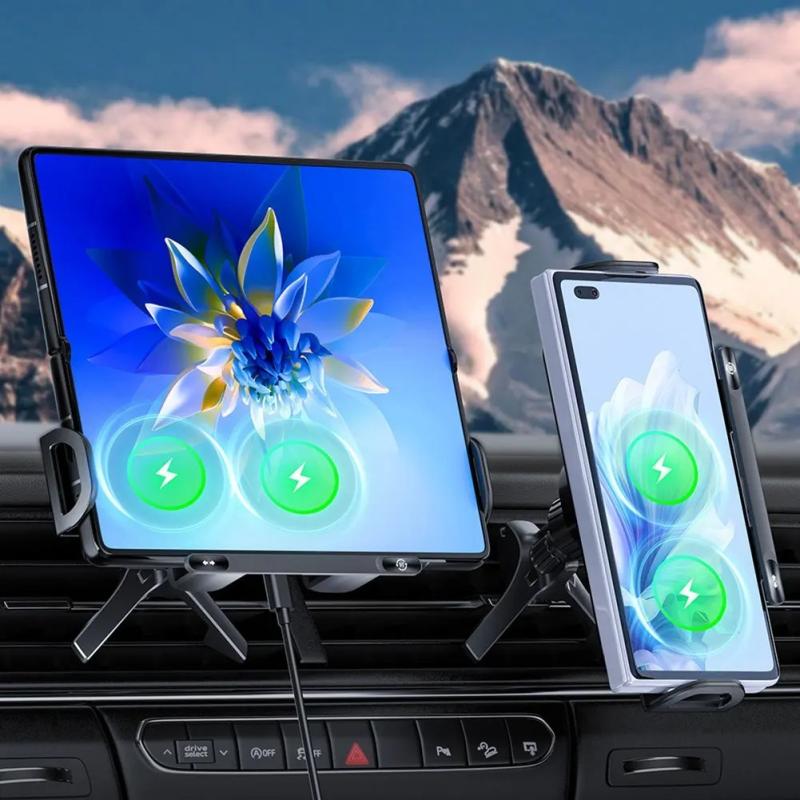 NEW Car Wireless Charger GPS Stand 15W Fold Screen Phone Fast Charging