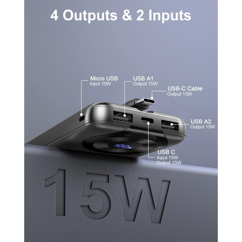 Portable Charger 10000mAh, Power Bank High-Speed Charging with Built i
