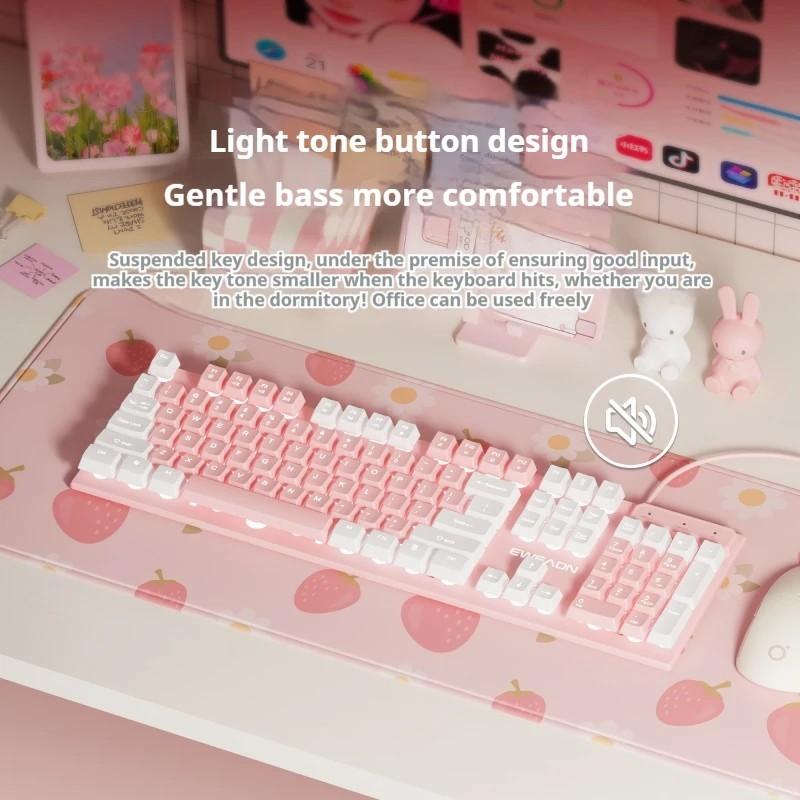 EWEADN GX320Z Pink Silent Office Keyboard, USB Wired Quiet Typing for 