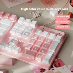 EWEADN GX320Z Pink Silent Office Keyboard, USB Wired Quiet Typing for 
