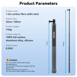 TELESIN GP-MNP-002 Selfie Stick Carbon Fiber Camera Stand Bracket 12.6