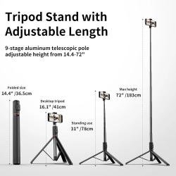 72 Inch Tripod Stand and Selfie Stick Expandable Phone Tripod Stand wi