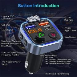 Bluetooth Adapter for Car, Wireless FM Radio Transmitter, Handsfree Ca