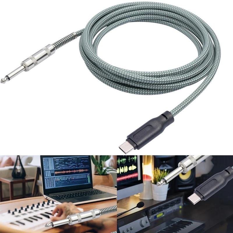 1/2/3/5M Guitar To USB C Record Cable Braided 6.35mm TS Aux Jack To Ty