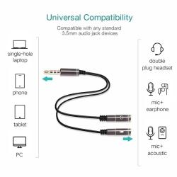1PC 3.5mm Audio Splitter Cable 1male 2female Microphone Headphone Y Sp
