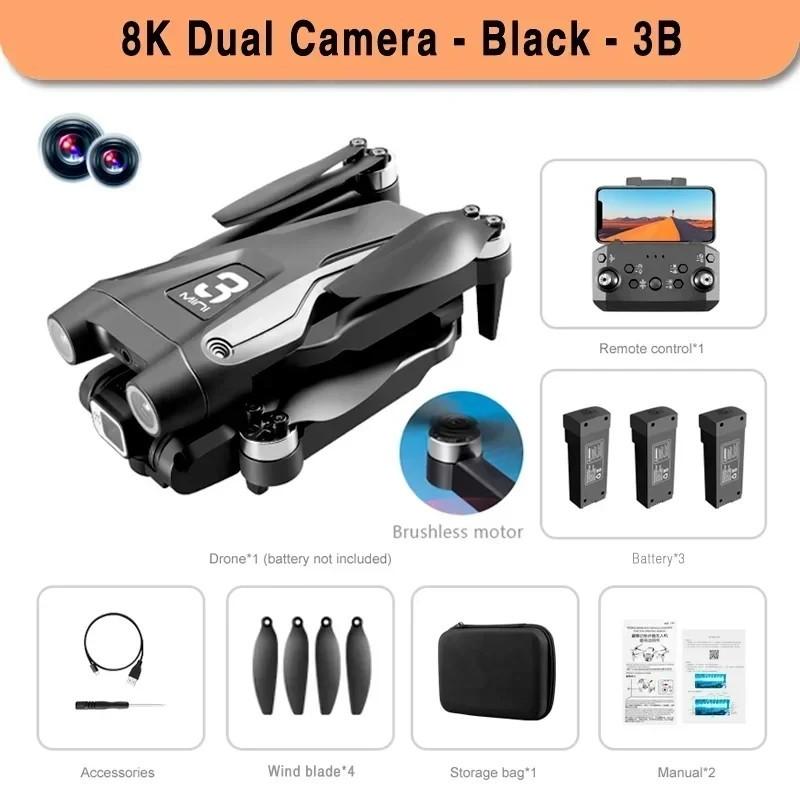 With 3 Battery Z908 Max Drone Brushless 8K HD Dual Camera Optical Flow