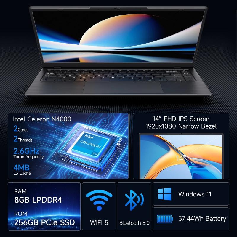 14 Inch Windows 11 Laptops New N4000 2.6Ghz 8GB RAM 256GB ROM Notbook 