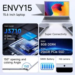 15.6 Inch Laptop J3710 8GB RAM 256GB SSD Windows 11 For Students And B