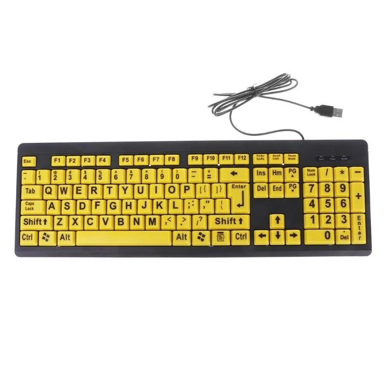2025 New Big Black Letter Print Yellow Button USB Wired Keyboard For E