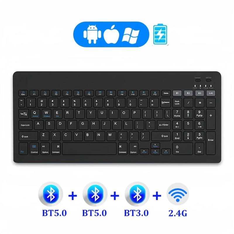 Tri-Bluetooth 5.0 Keyboard Mini 2.4G Wireless Keyboard Rechargeable Si