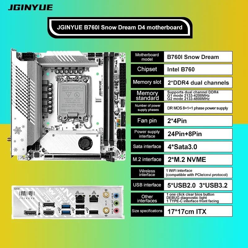 JGINYUE B760i Motherboard LGA 1700 Support Intel Core i3/i5/i7/i9 12th