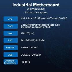 N5105 Industrial Motherboard NAS Motherboards 4 Cores 4 Threads Low Po