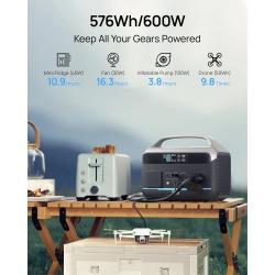 Portable Power Station 600W–576Wh LiFePO4 Battery/1 Hour Fast Charging
