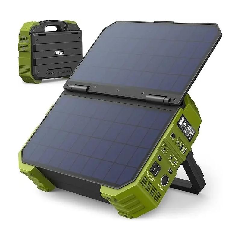 Portable Power Station 1000W with Built-in Solar Panel, 614WH/192000mA