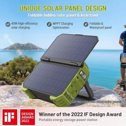 Portable Power Station 1000W with Built-in Solar Panel, 614WH/192000mA