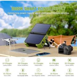 Portable Power Station 1000W with Built-in Solar Panel, 614WH/192000mA