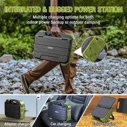 Portable Power Station 1000W with Built-in Solar Panel, 614WH/192000mA