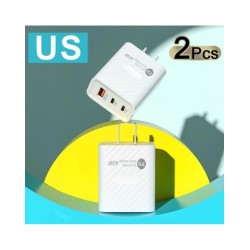 2PCS PD 40W Fast USB PD Charge 3Ports US Plug Wall Charger Adapter For