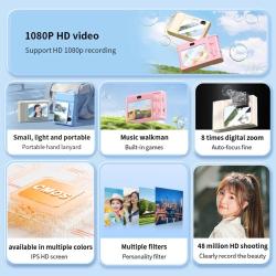 2.4 Inch Kids Digital Camera 1080P 48MP Retro Students Camera 8 X Zoom