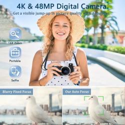 ZOSTUIC 4K Digital Camera, Autofocus 48MP Vlogging Camera, 16X Digital