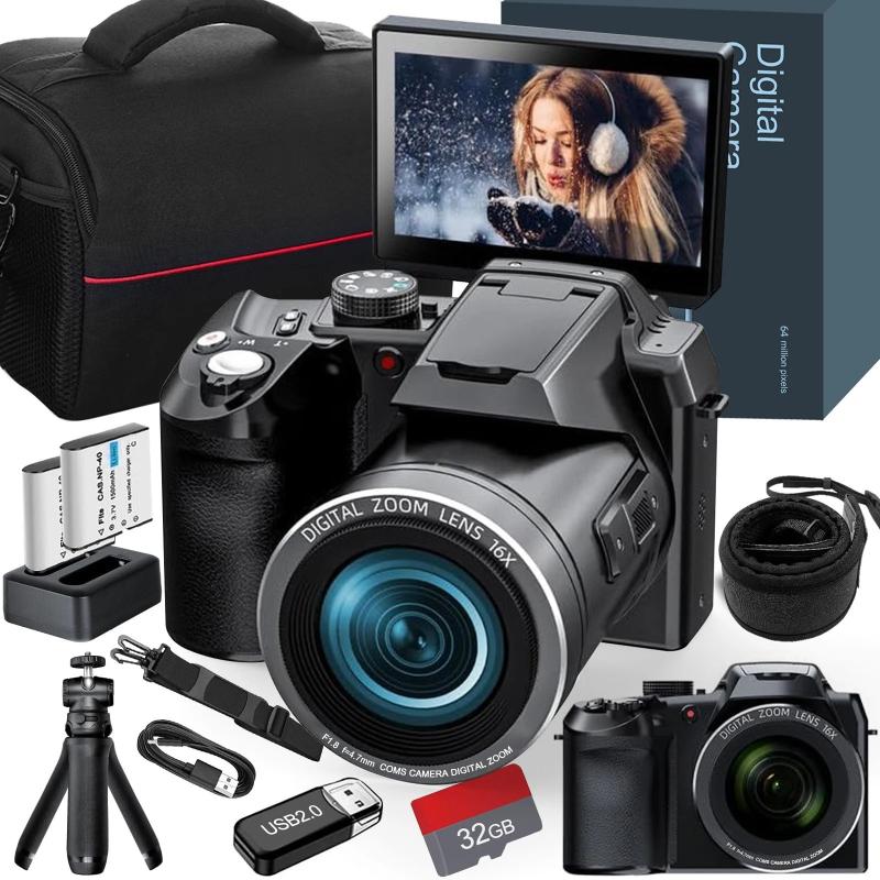 Digital Camera 4K 64MP 16X flip camera suitable for YouTube, suitable 