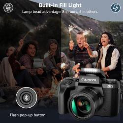 4K Cameras for Photography 64MP WiFi Auto Focus YouTube Vlogging Video