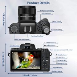 4K Cameras for Photography 64MP WiFi Auto Focus YouTube Vlogging Video