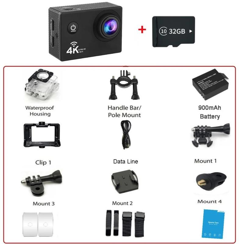 4K Action Camera A1 Ultra HD WiFi 12MP 2" LCD 30M Waterproof 170D Remo