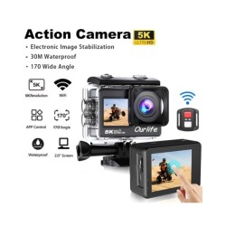 Action Camera 5K 4K60FPS EIS Wi-Fi Dual Screen 170D 2.0 Inch Touch Scr