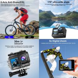 Action Camera 5K 4K60FPS EIS Wi-Fi Dual Screen 170D 2.0 Inch Touch Scr