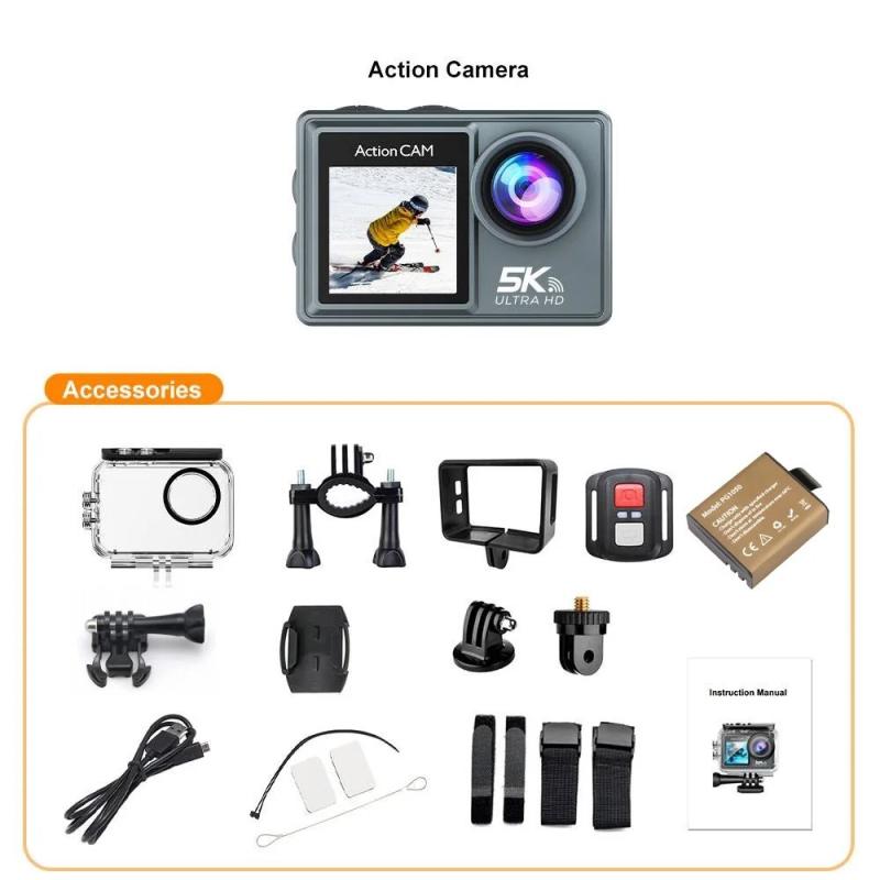 5K Action Camera 4K60FPS Dual IPS Touch LCD EIS WiFi 170° 30M Waterpro